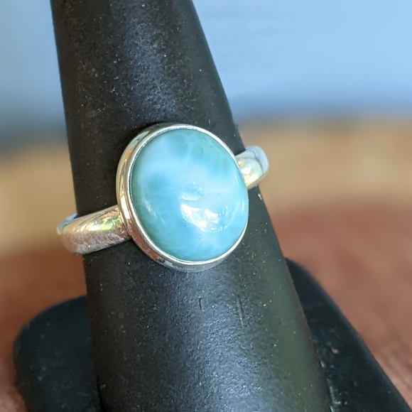 SALE! Larimar Sterling Silver Ring 925 - Picture 5 of 9